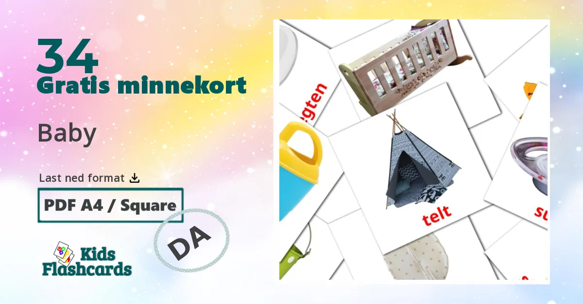 Baby bildekort for barn på dansk