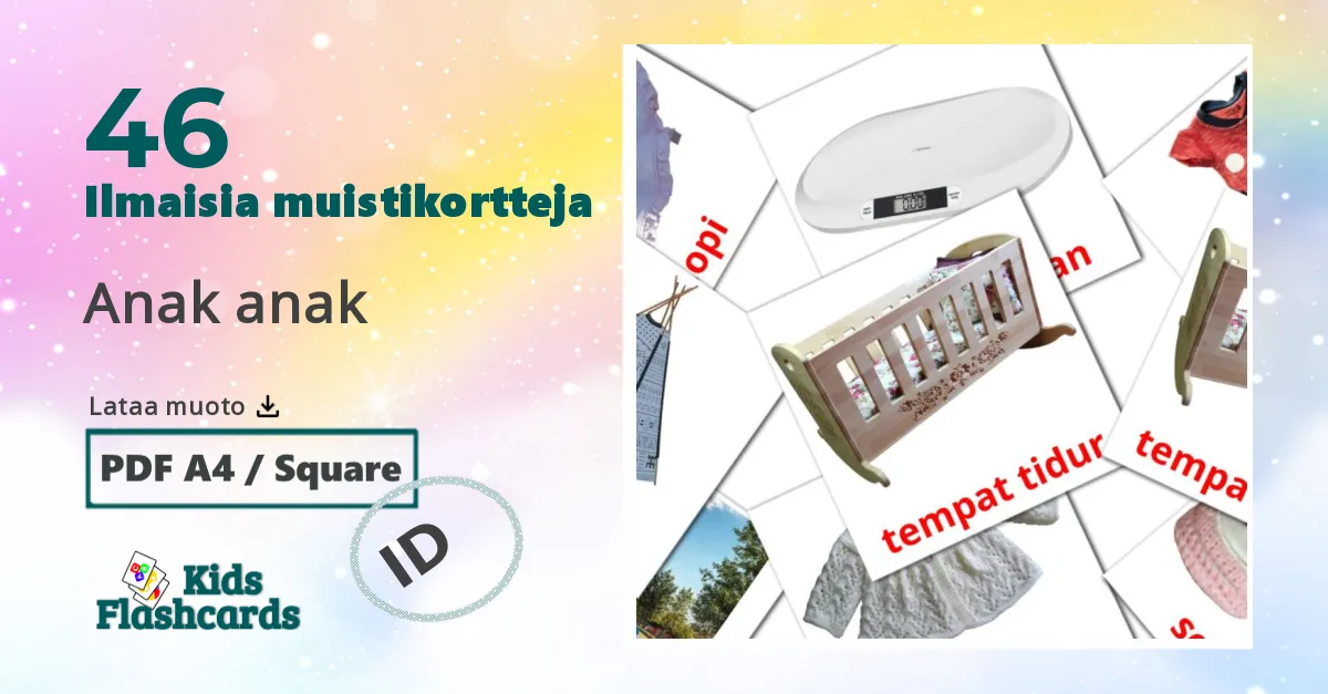 Anak anak – lasten kuvakortit indonesialaiseksi sanastoon