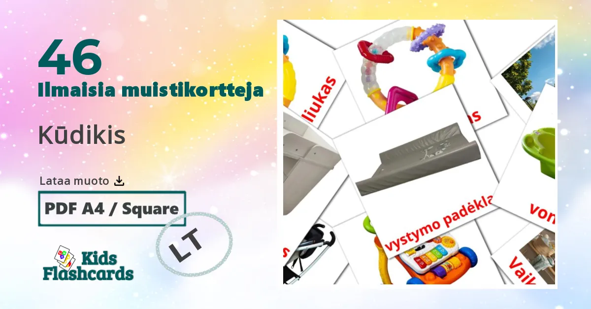 Kūdikis – lasten kuvakortit liettuanksi sanastoon