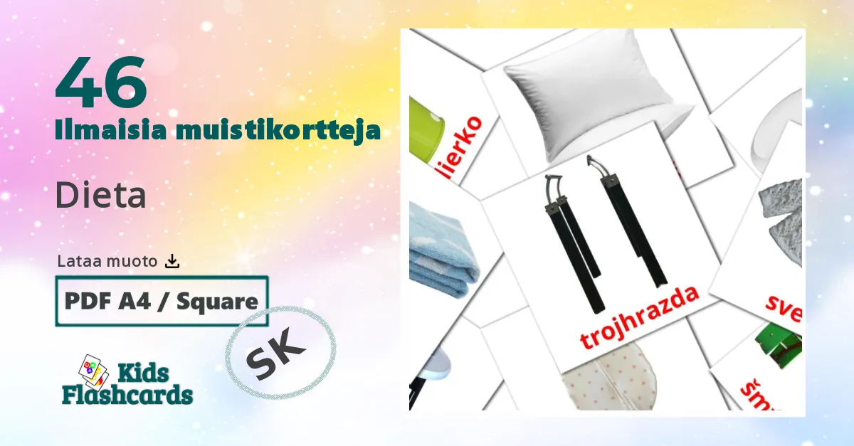 Dieta – lasten kuvakortit slovakianksi sanastoon