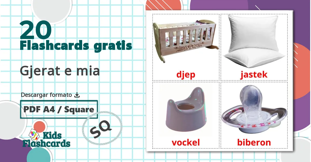 Cosas de bebés - tarjetas de vocabulario en albanés