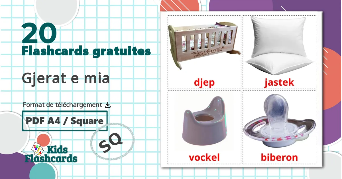 Accessoires bébé - cartes de vocabulaire albanais