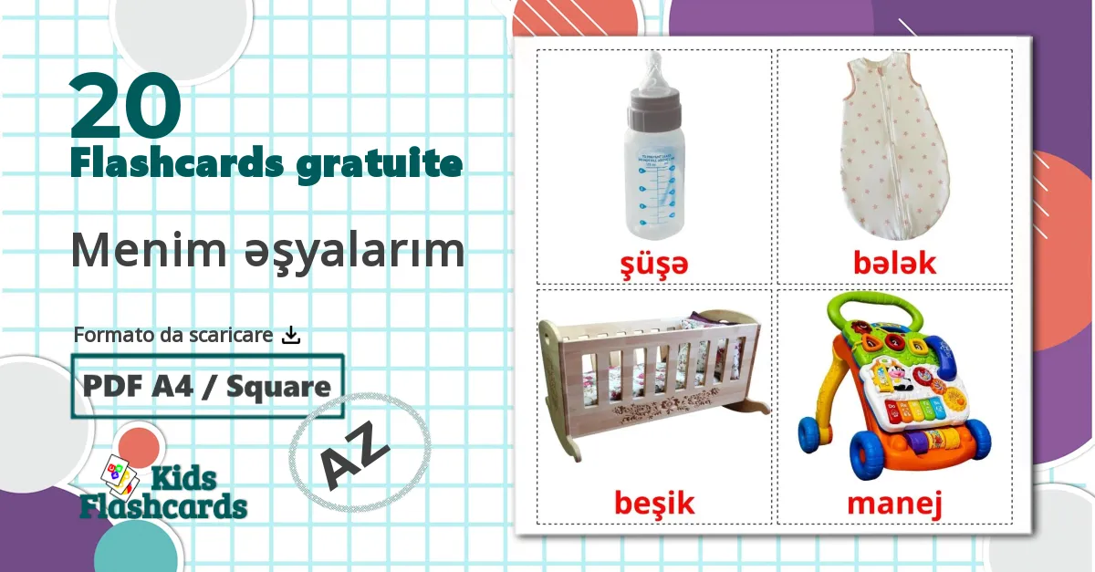 Cose da bambini - Schede di vocabolario azerbaijani