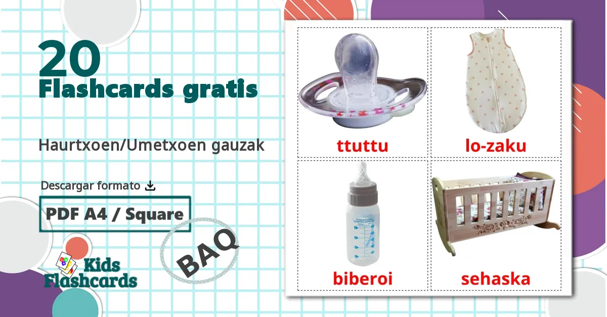 20 tarjetas didacticas de Haurtxoen/Umetxoen gauzak