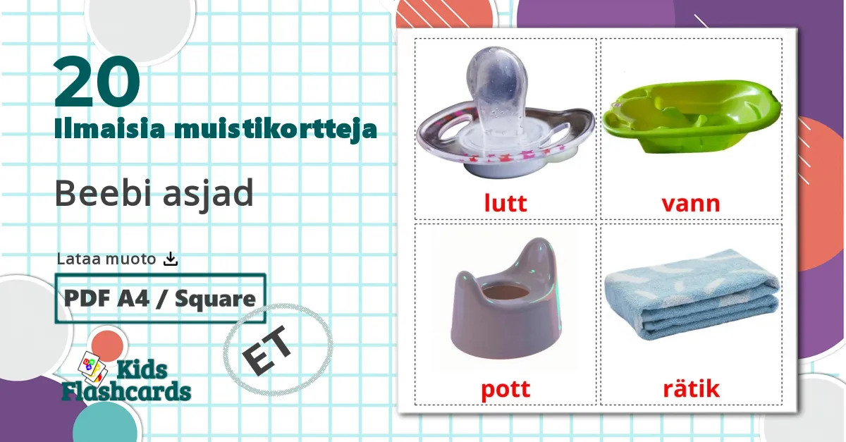 20 Beebi asjad lasten kuvakortit