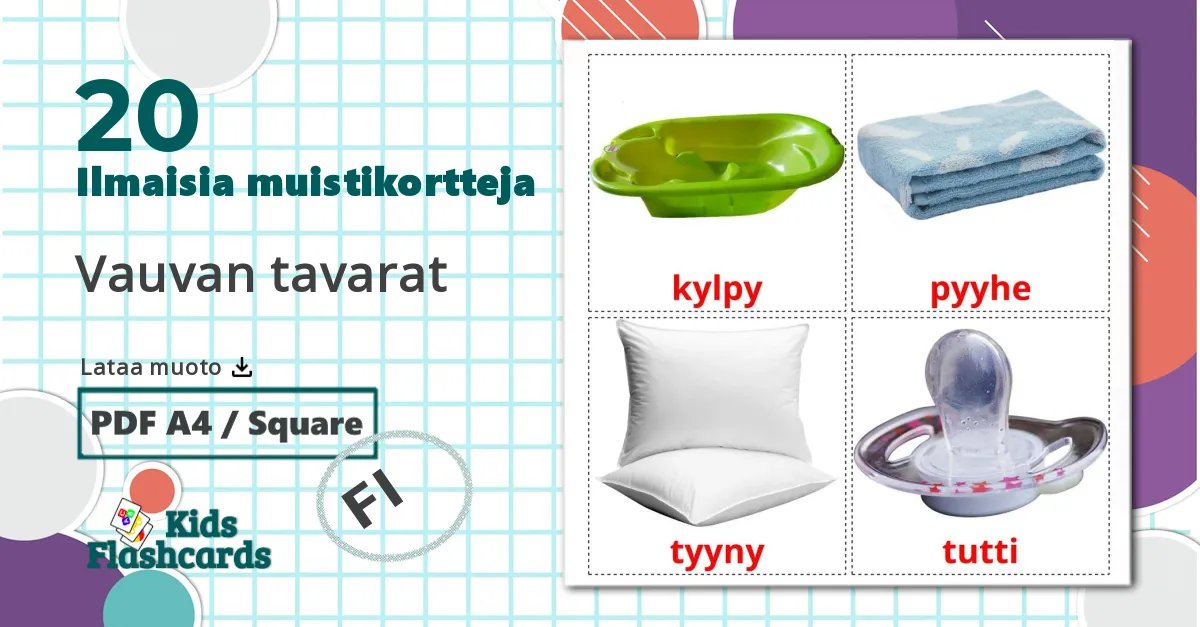 20 Vauvan tavarat lasten kuvakortit