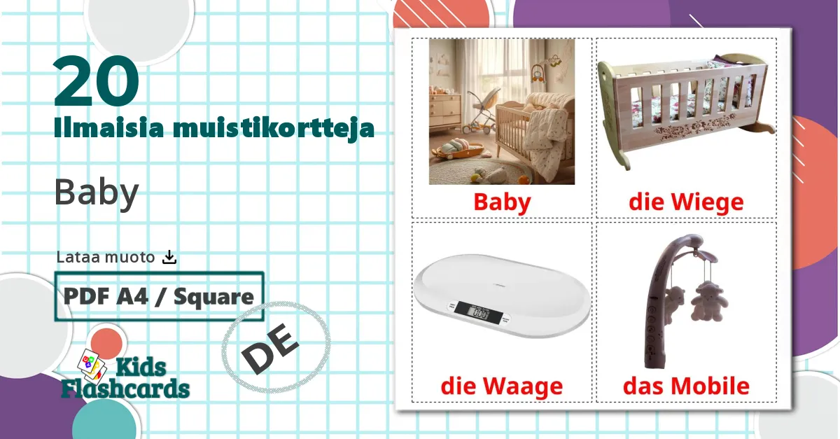 20 Baby lasten kuvakortit