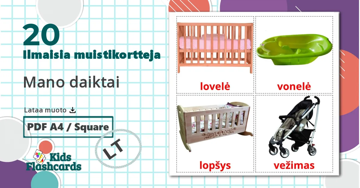 20 Mano daiktai  lasten kuvakortit