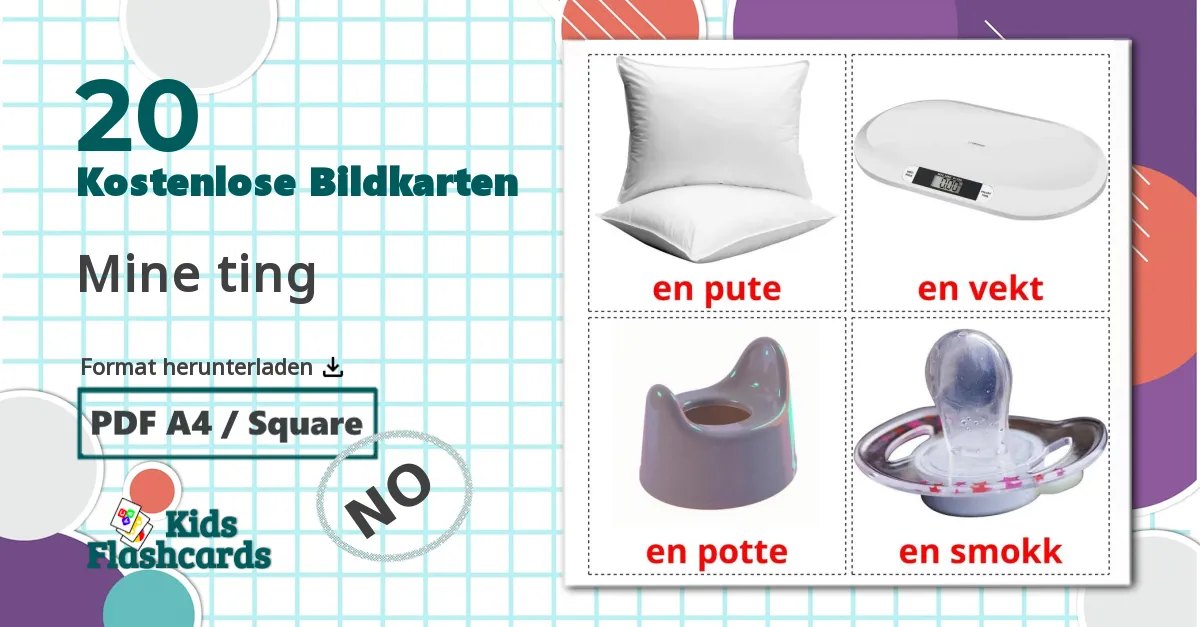 20 Bildkarten für Mine ting