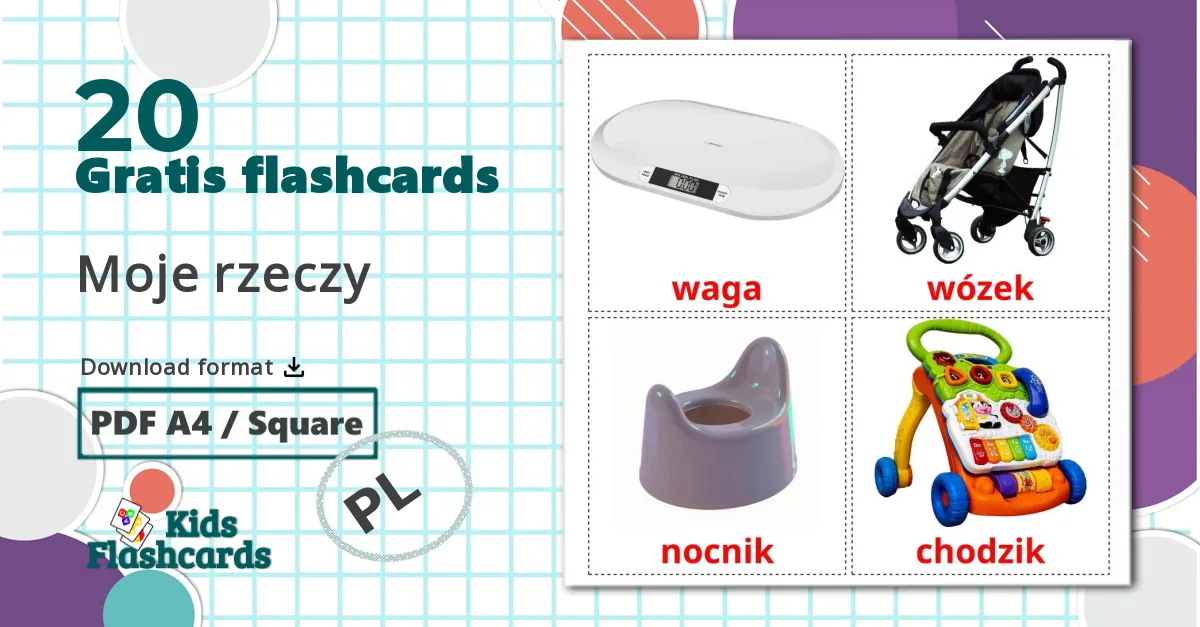 20 Moje rzeczy  billedkort for børn