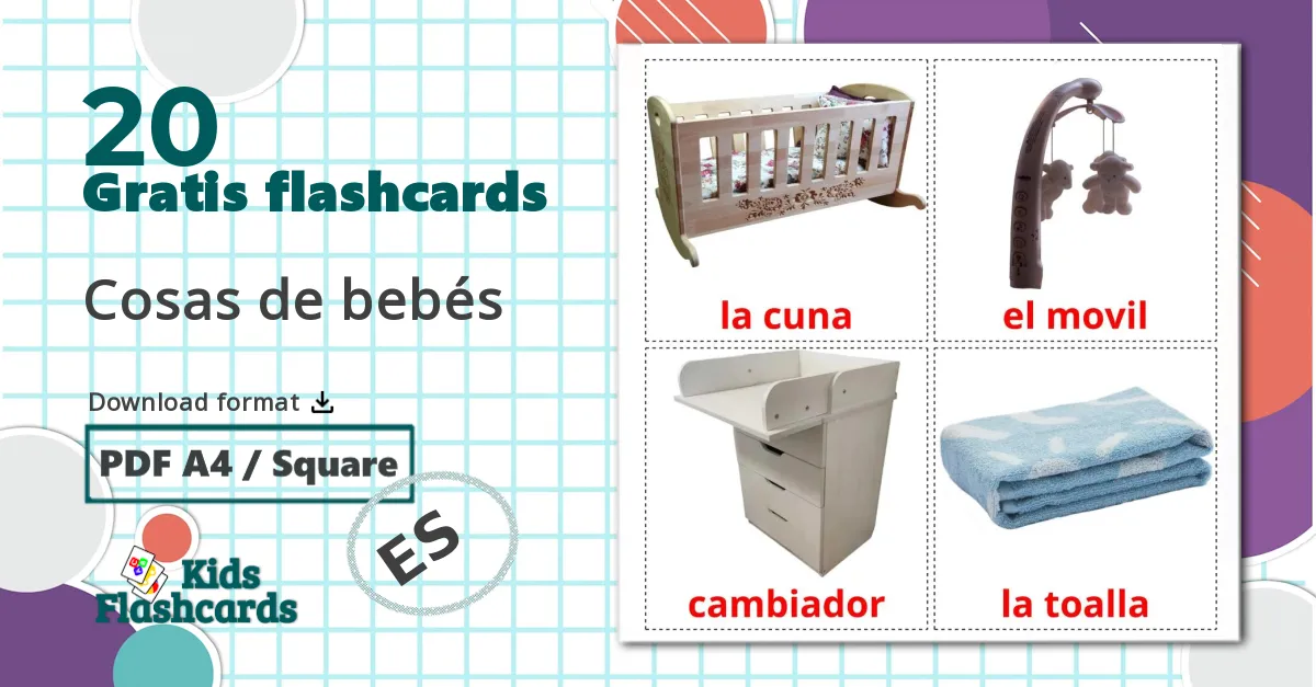 20 Cosas de bebés billedkort for børn