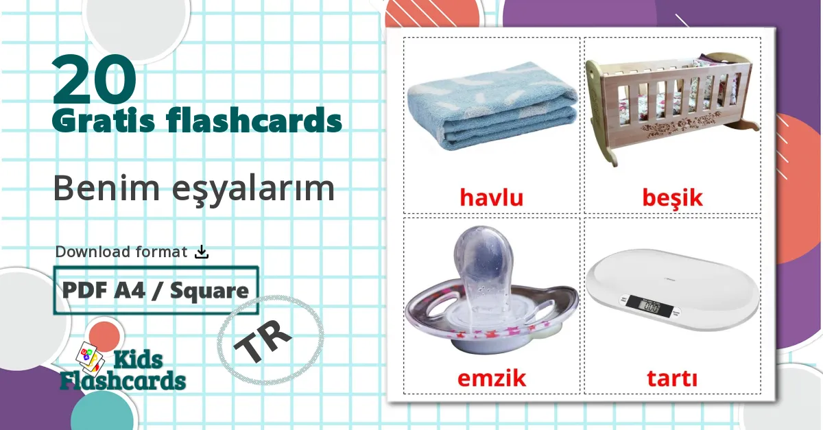 20 Benim eşyalarım  billedkort for børn