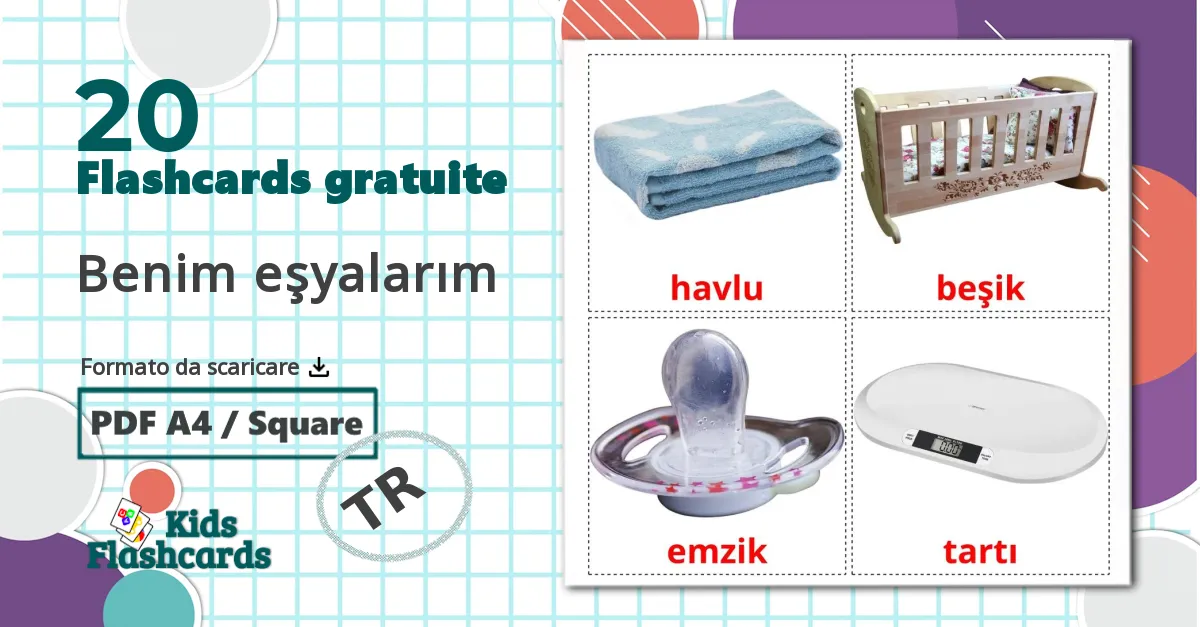 20 flashcards di Benim eşyalarım