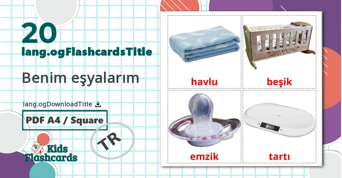 20 Benim eşyalarım bildkort för barn