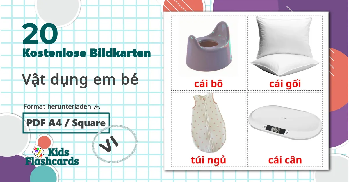 20 Bildkarten für Vật dụng em bé