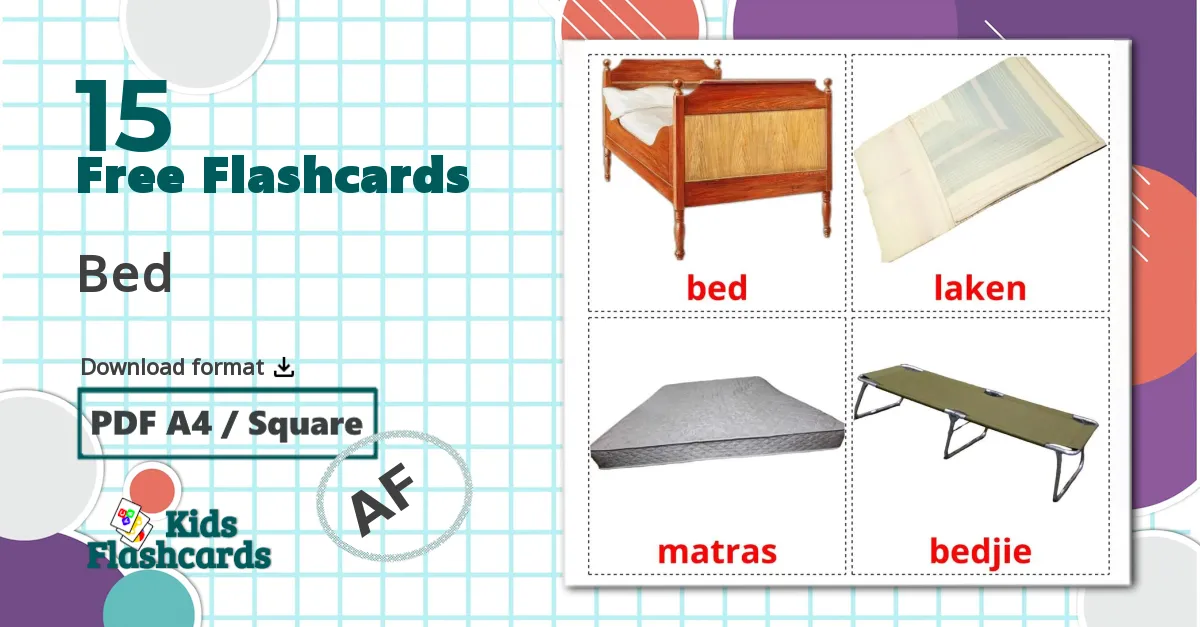 Bed - afrikaans vocabulary cards