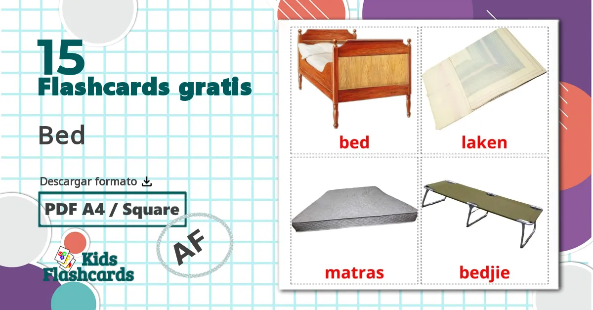 Cama - tarjetas de vocabulario en afrikáans