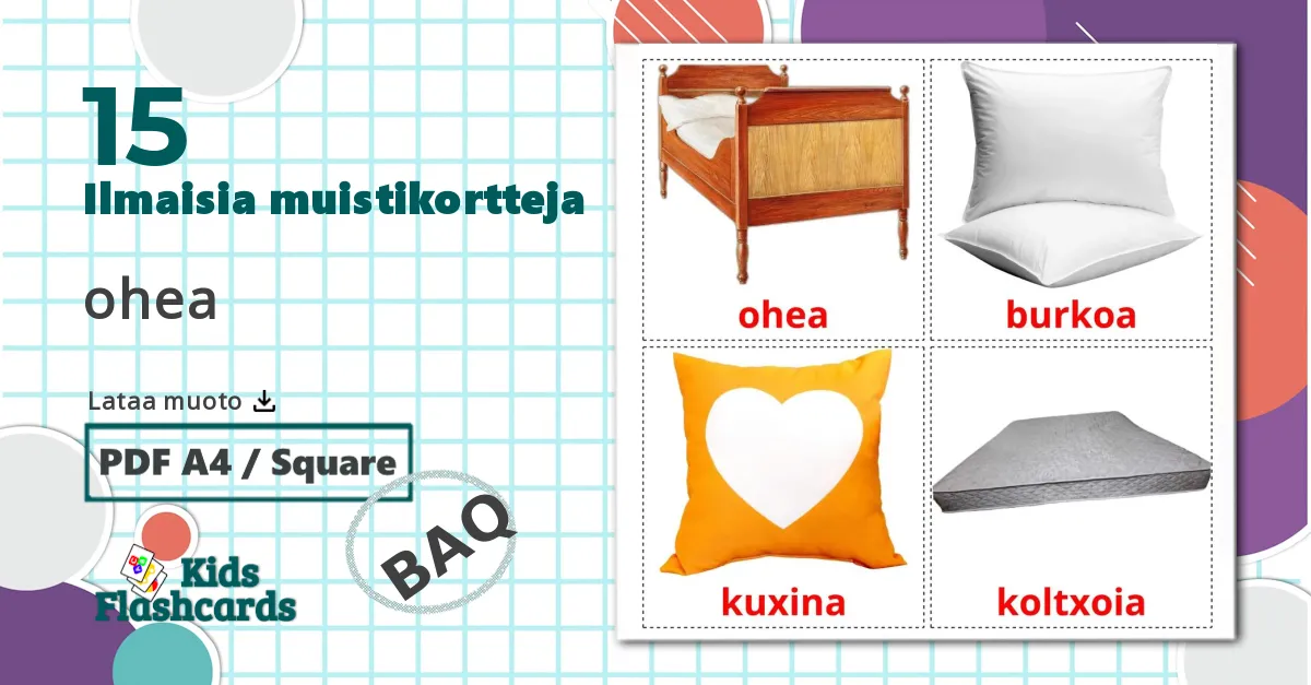15 Sänky lasten kuvakortit