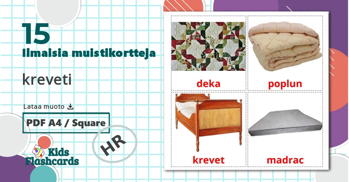 15 kreveti lasten kuvakortit