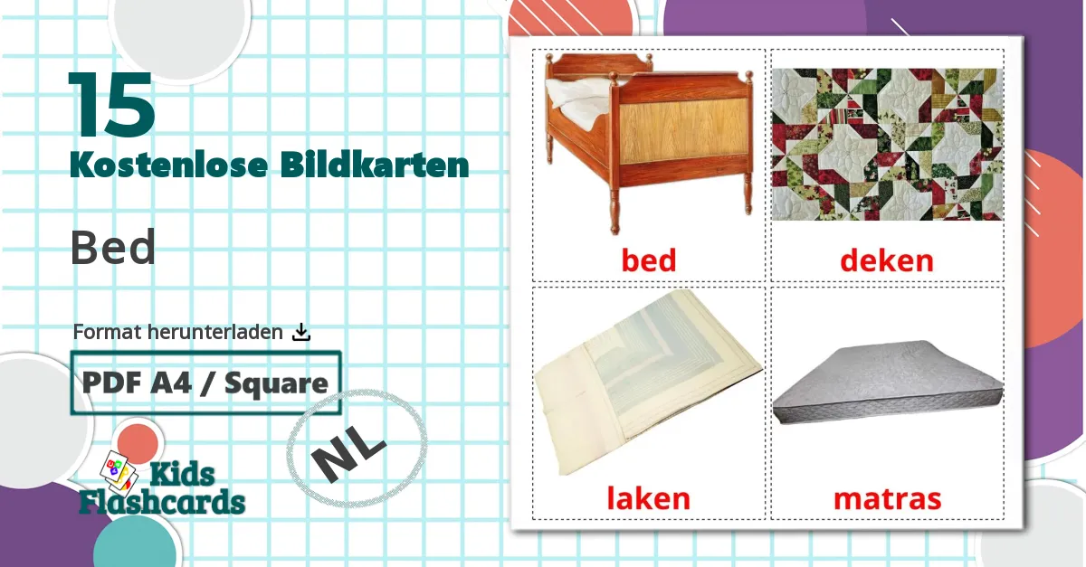 15 Bildkarten für Bed