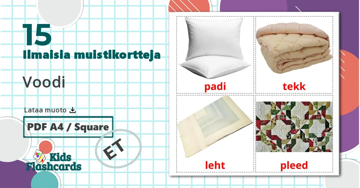 15 Voodi lasten kuvakortit
