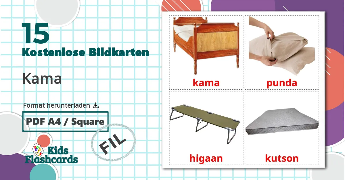 15 Bildkarten für Bett