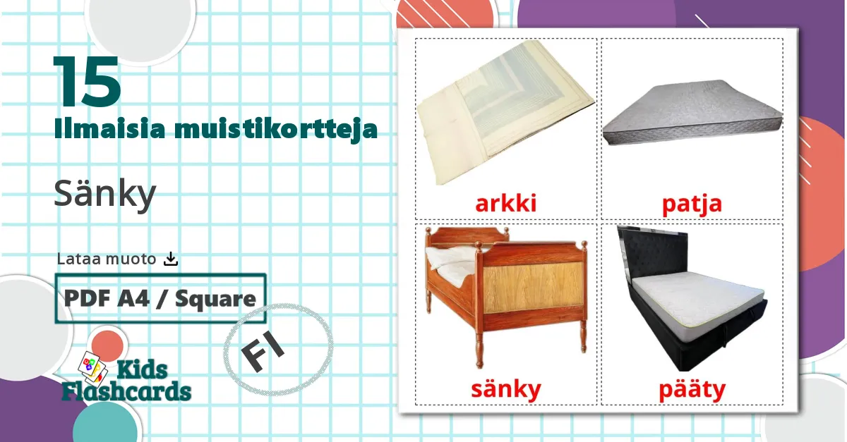 15 Sänky lasten kuvakortit