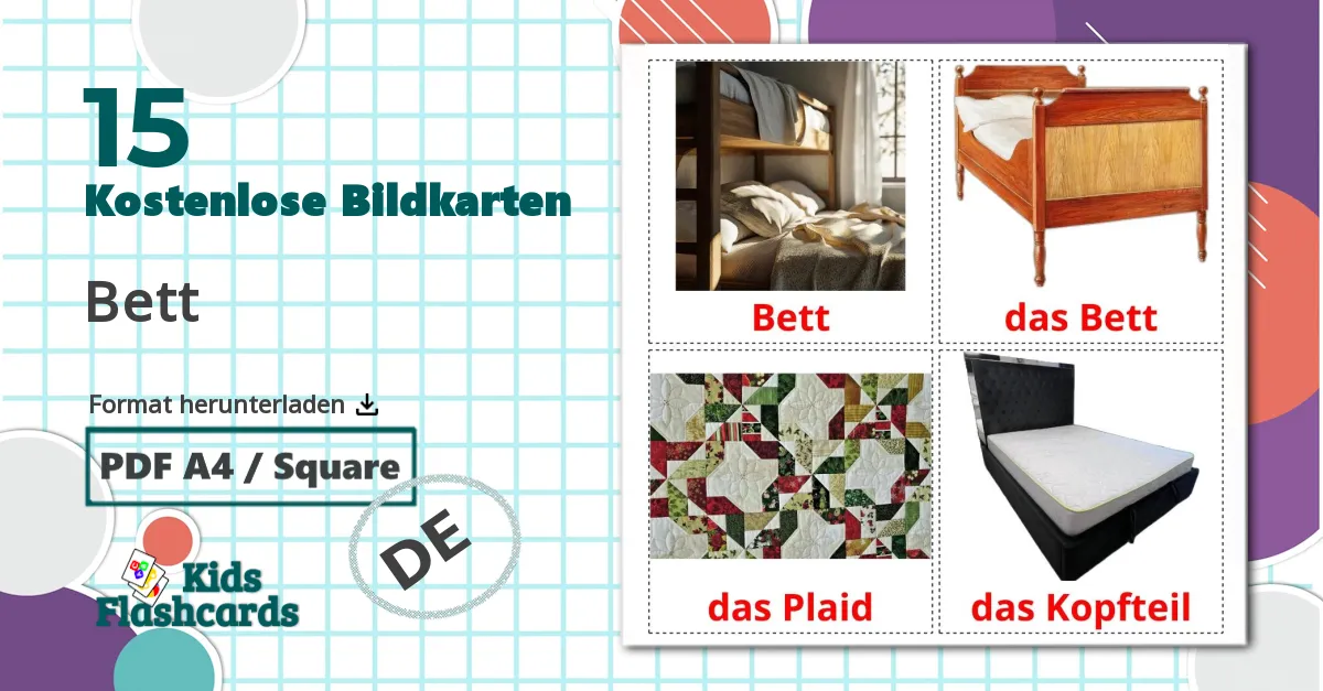 15 Bildkarten für Bett