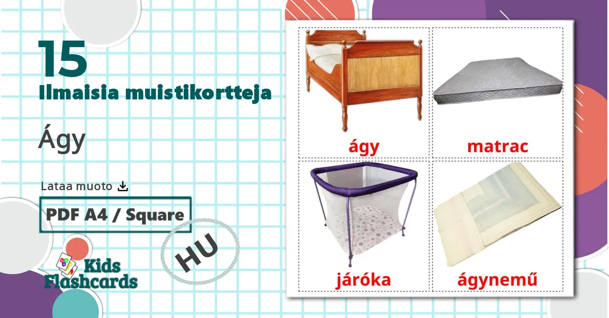 15 Ágy lasten kuvakortit