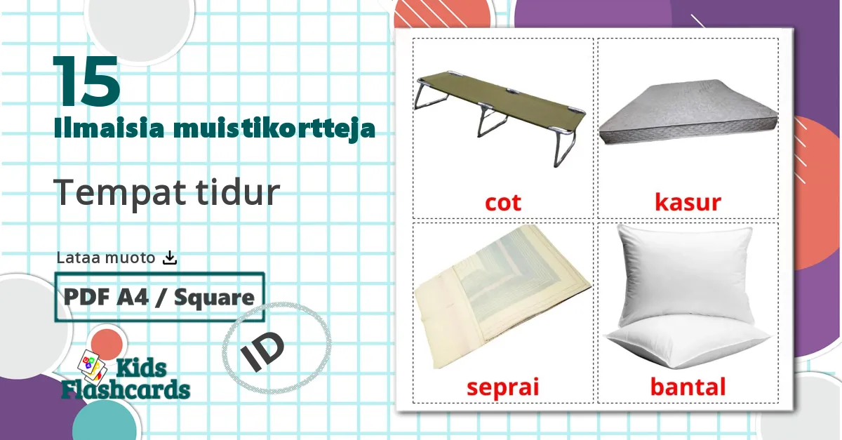 15 Tempat tidur lasten kuvakortit