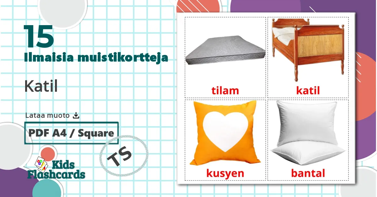 15 Katil lasten kuvakortit