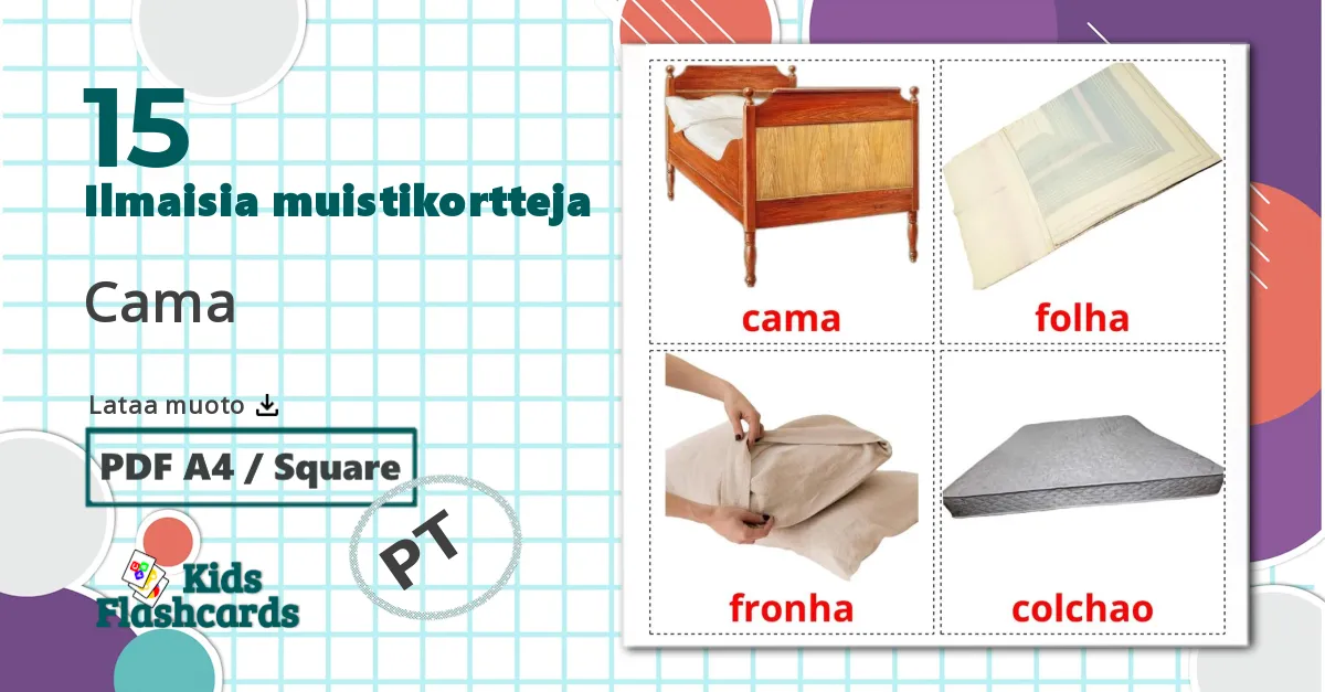 15 Sänky lasten kuvakortit