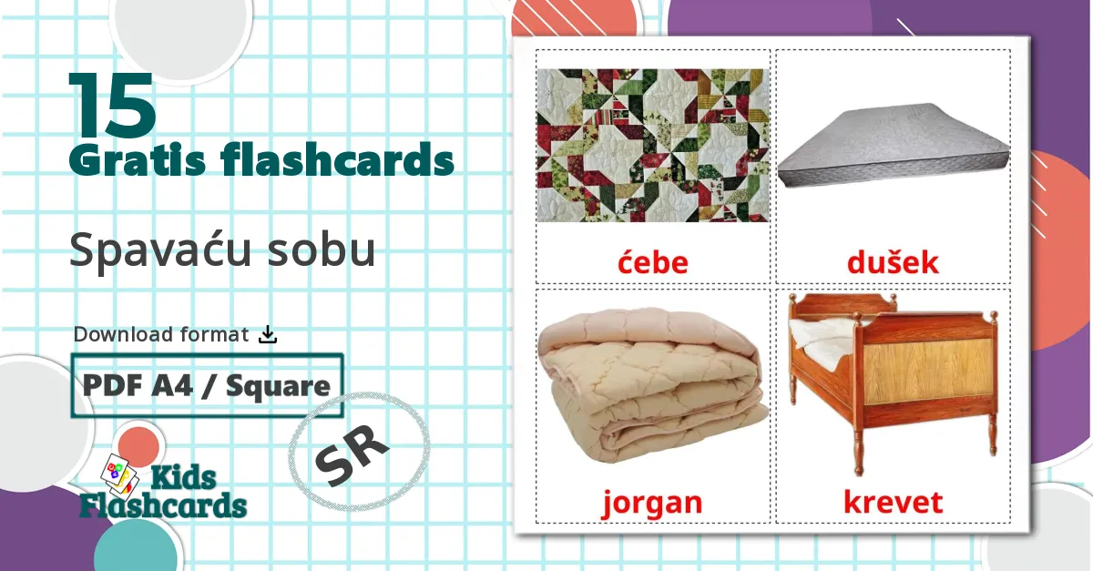 15 Spavaću sobu billedkort for børn
