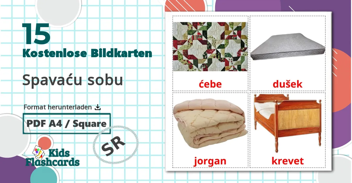 15 Bildkarten für Spavaću sobu