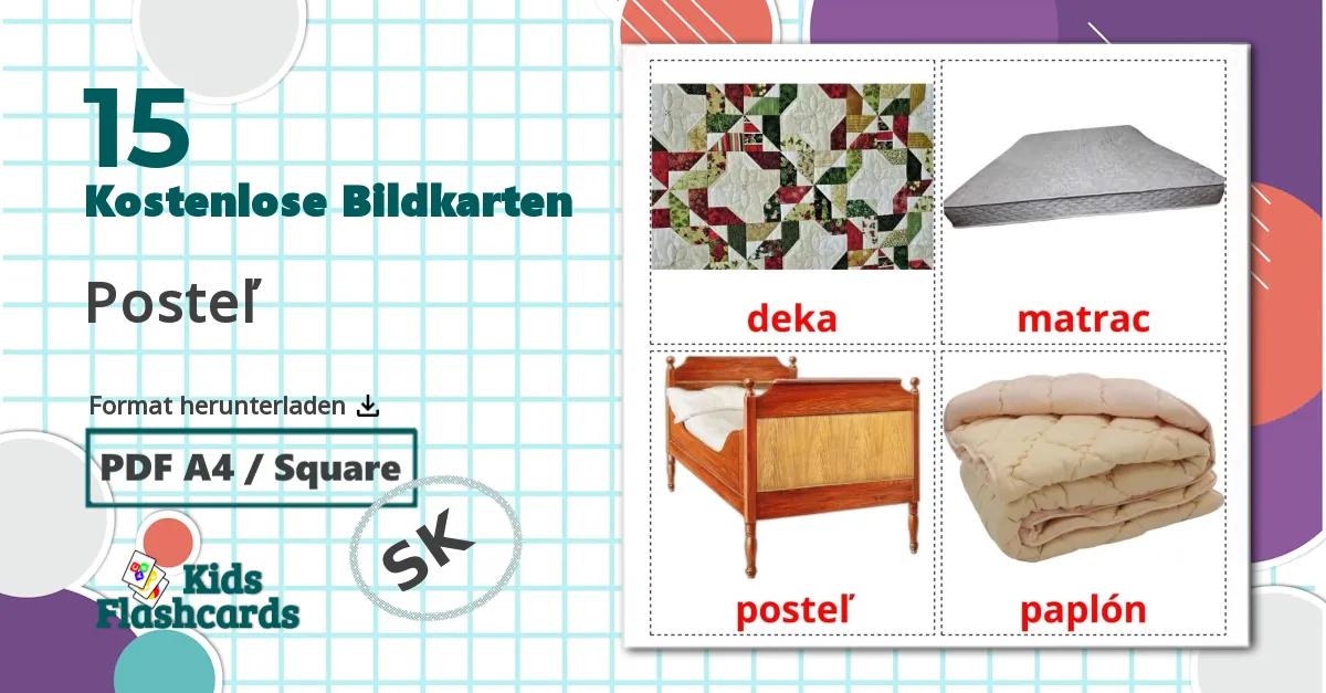 15 Bildkarten für Posteľ