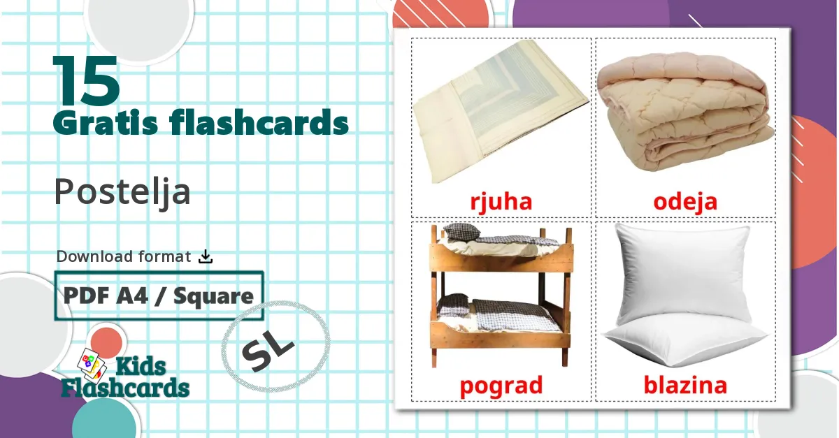 15 Postelja billedkort for børn