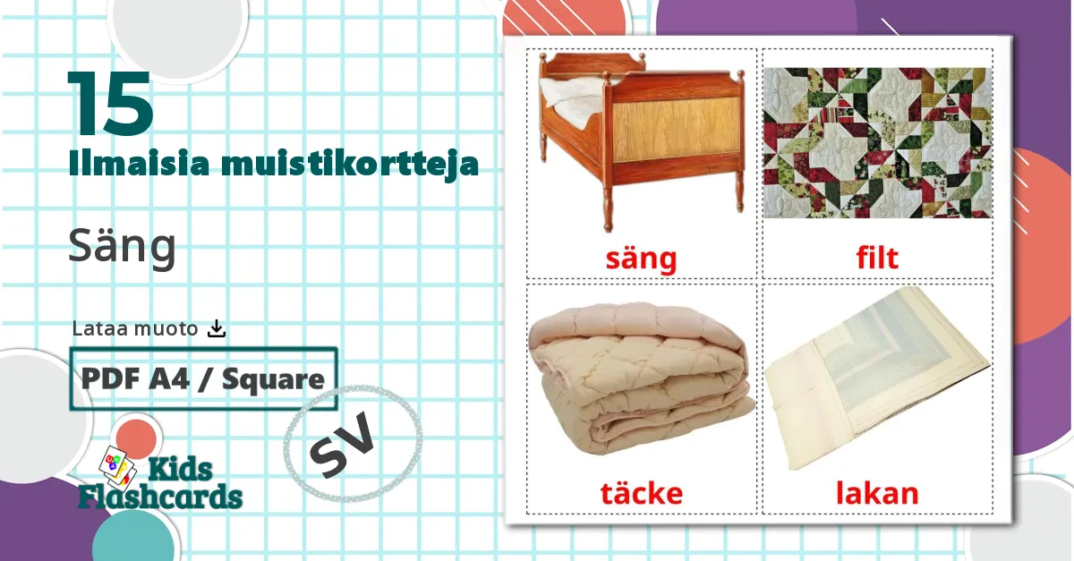 15 Säng lasten kuvakortit