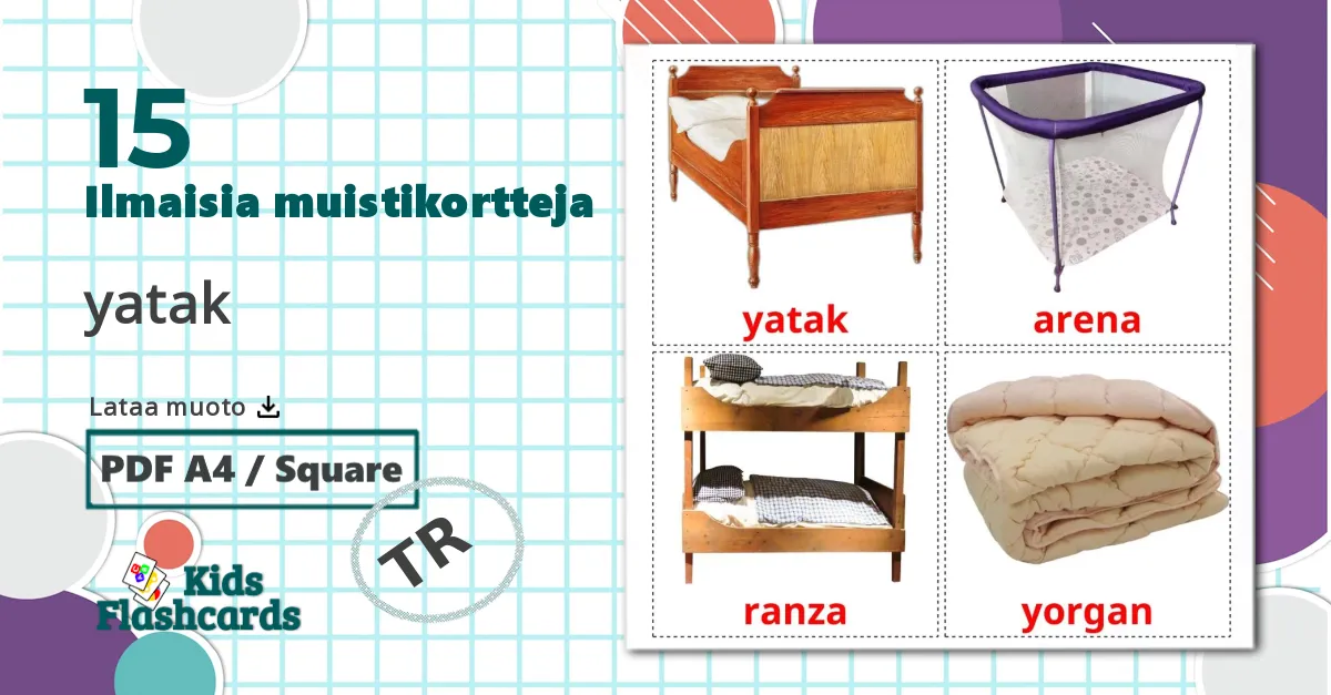 15 yatak lasten kuvakortit