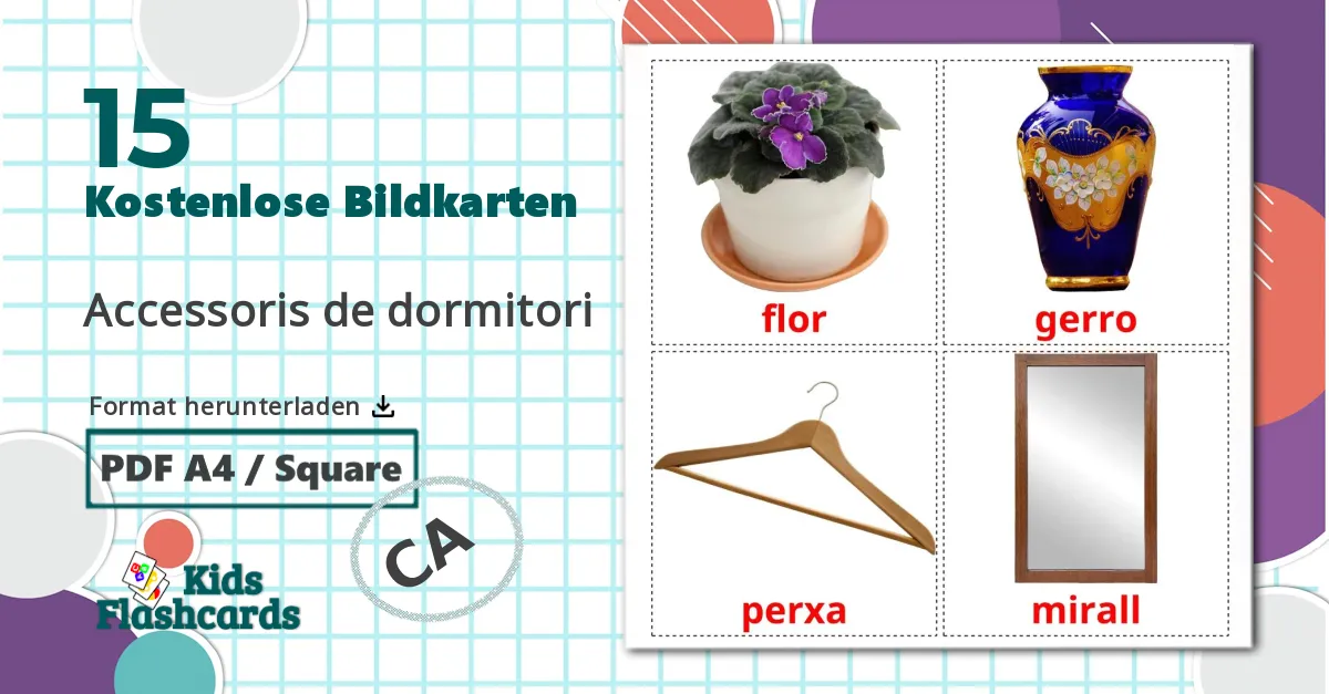 15 Bildkarten für Accessoires im Schlafzimmer