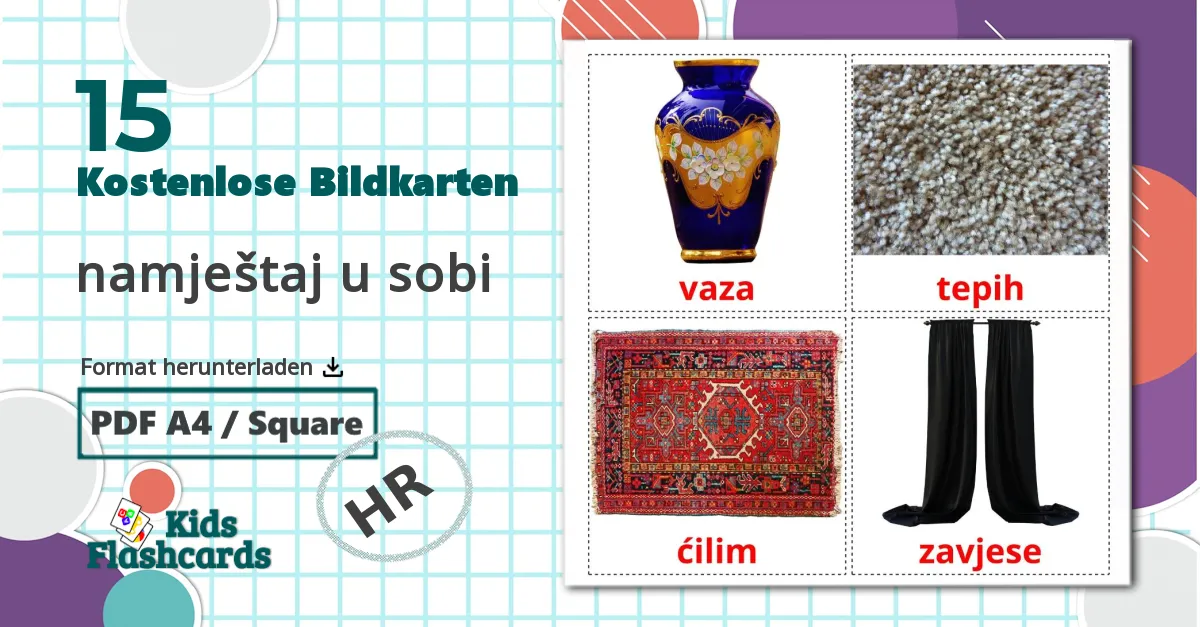 15 Bildkarten für namještaj u sobi