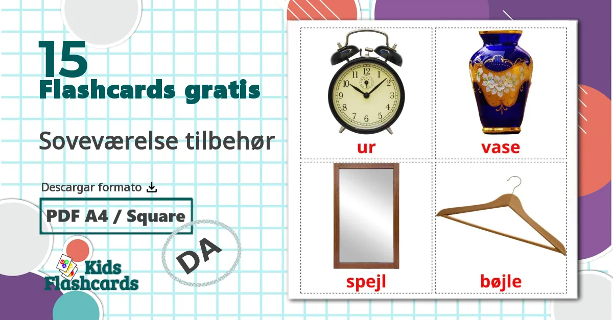 15 tarjetas didacticas de Soveværelse tilbehør