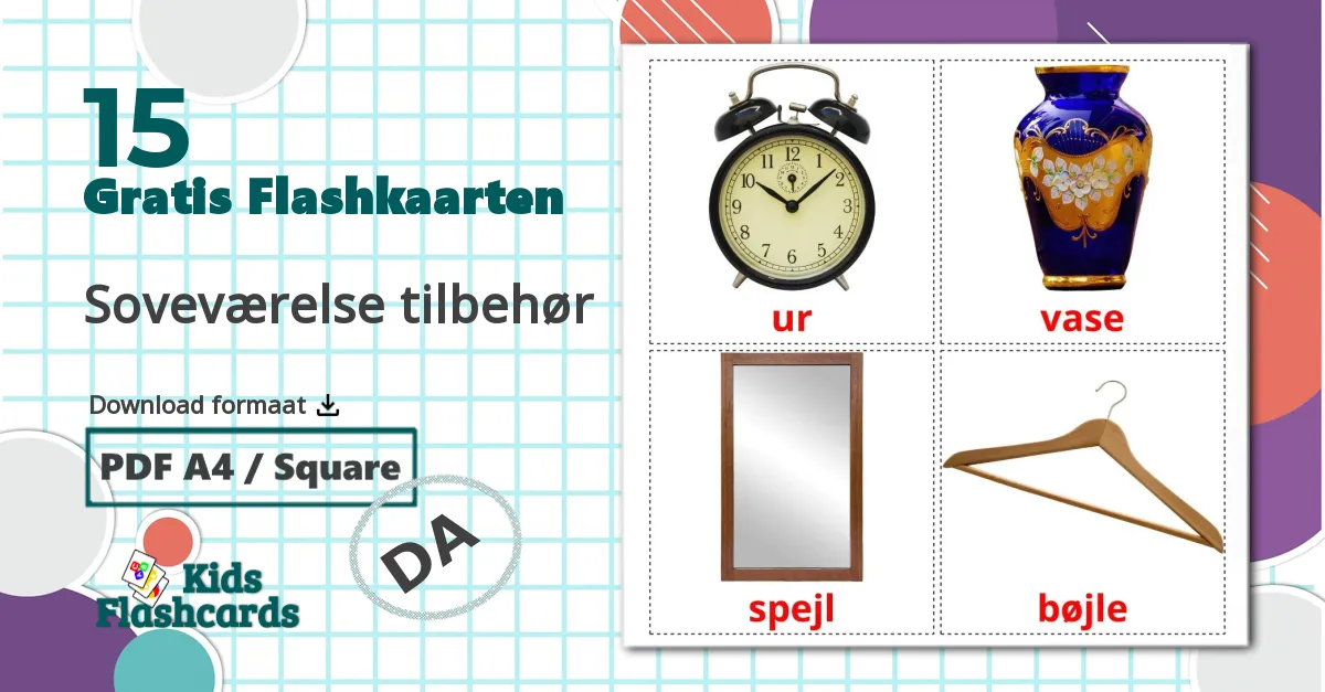 15 Soveværelse tilbehør flashcards