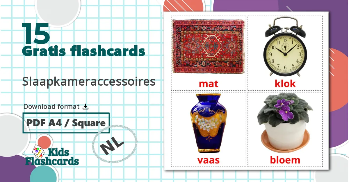 15 Slaapkameraccessoires billedkort for børn