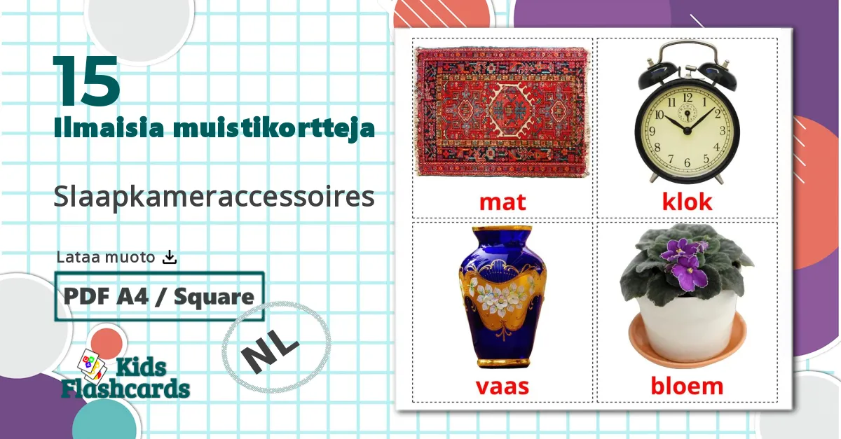 15 Slaapkameraccessoires lasten kuvakortit