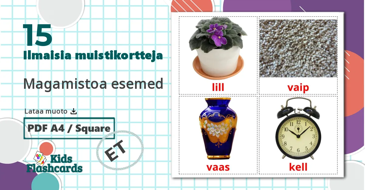 15 Magamistoa esemed lasten kuvakortit