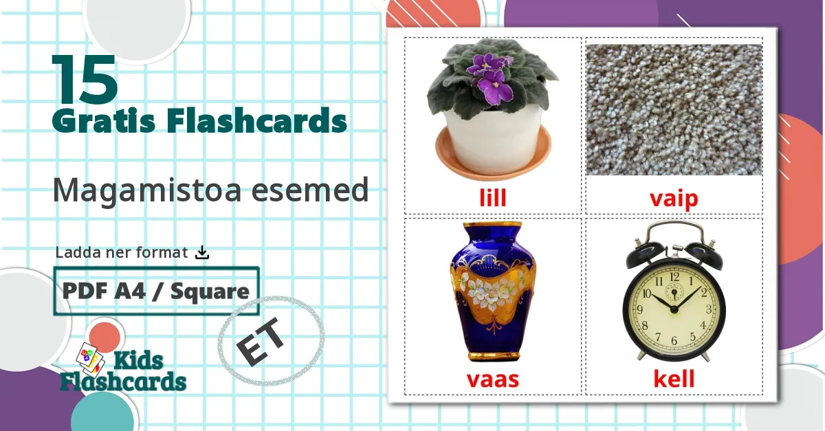 15 Magamistoa esemed bildkort för barn