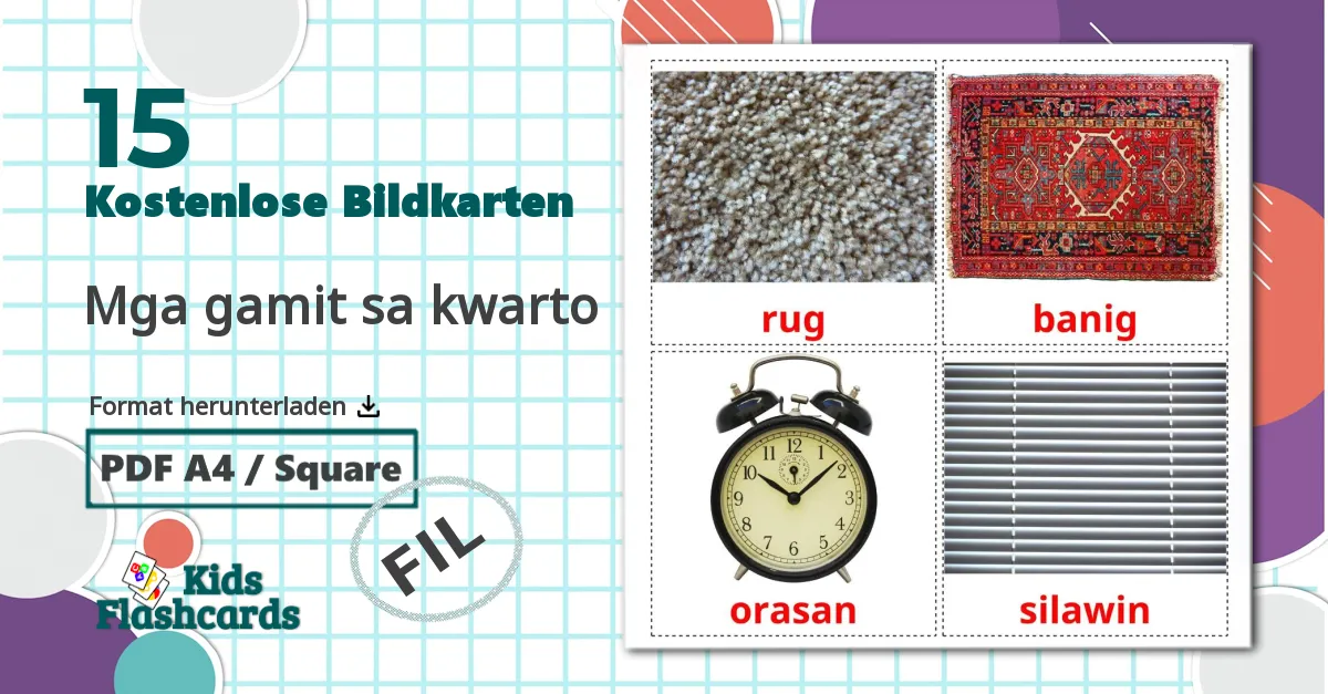 15 Bildkarten für Mga gamit sa kwarto