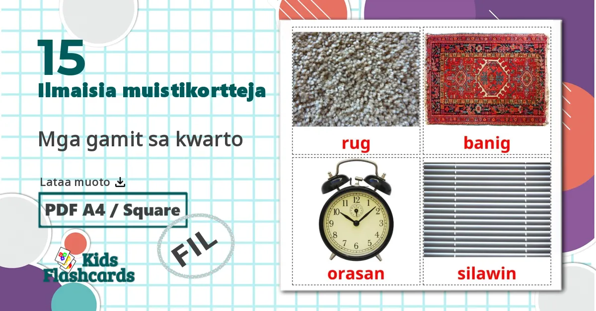 15 Mga gamit sa kwarto lasten kuvakortit