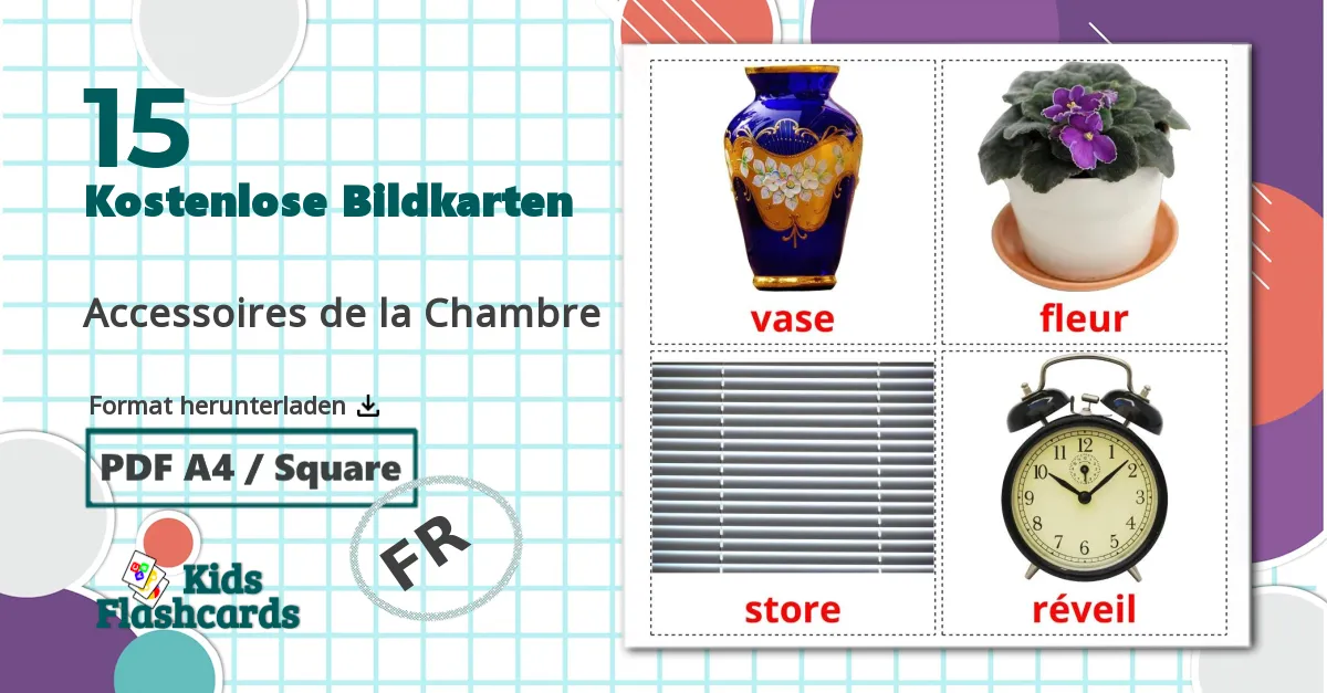 15 Bildkarten für Accessoires de la Chambre