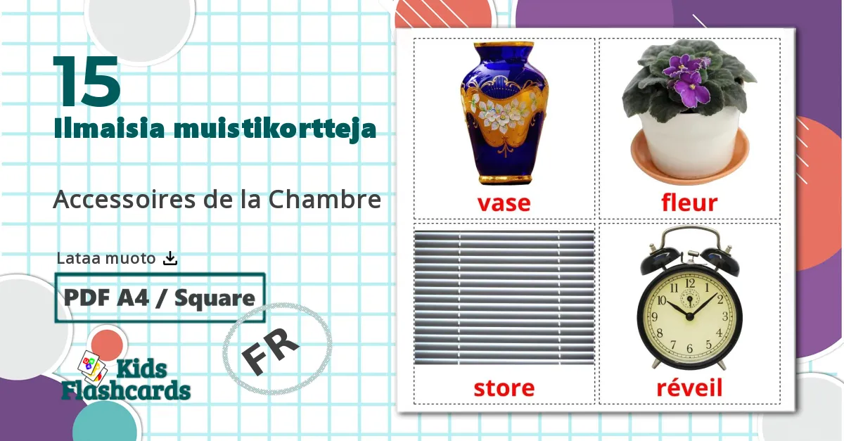 15 Accessoires de la Chambre lasten kuvakortit